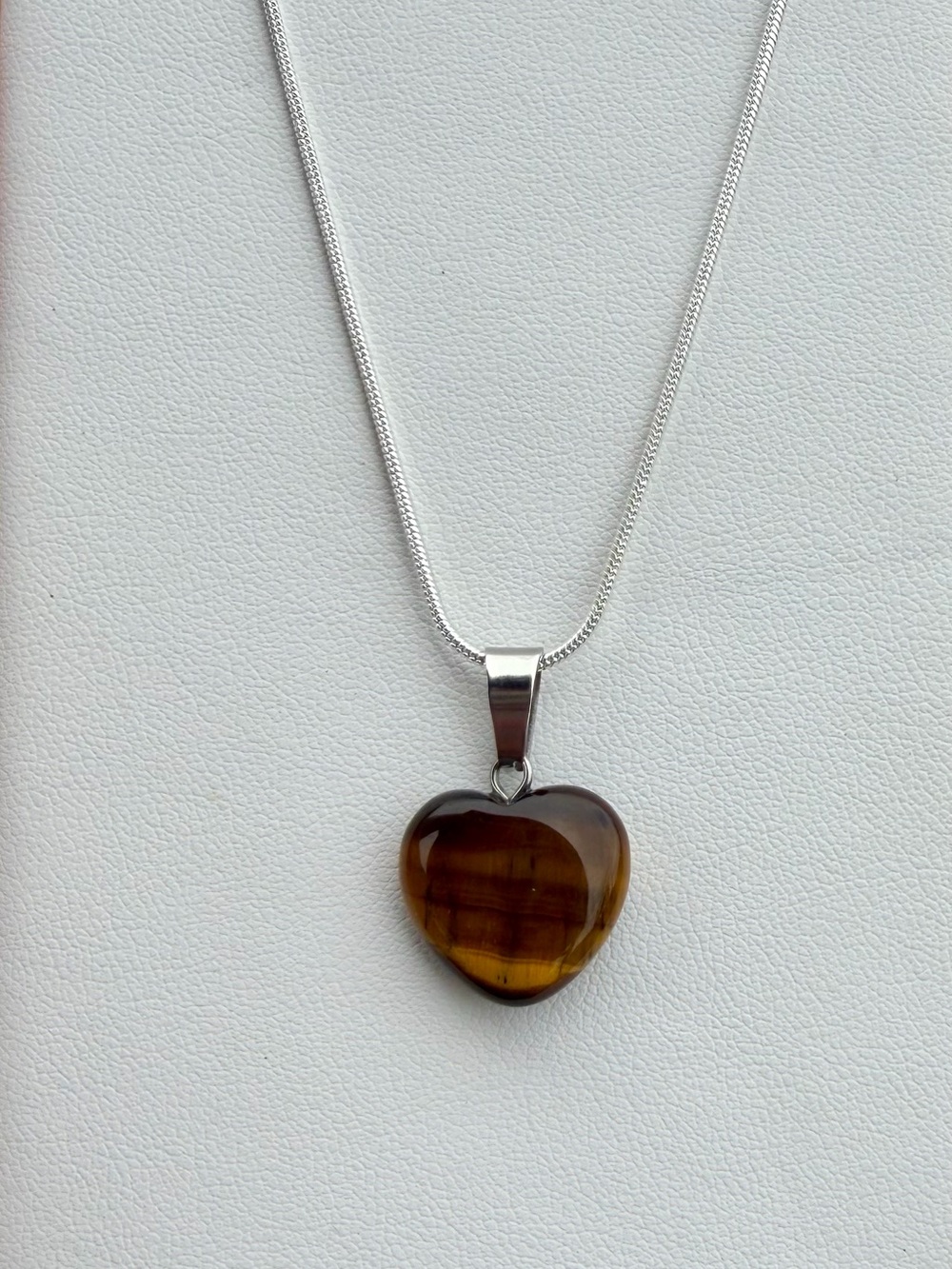 Heart Pendant Necklace with Brown Tiger's Eye Stone